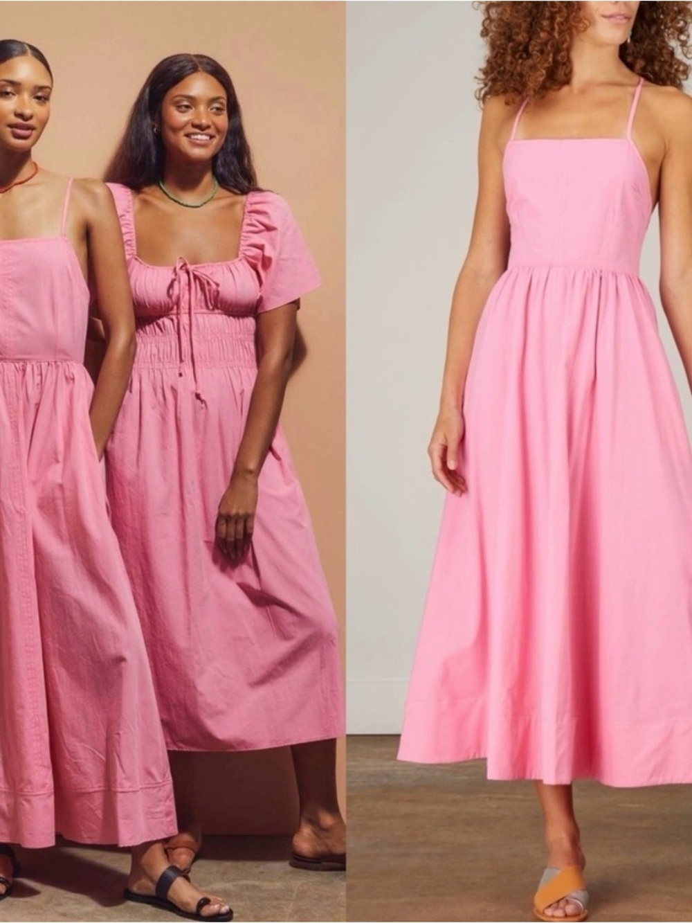 Ciao Lucia Pink Square Neck Midi Dress with Spaghetti Straps